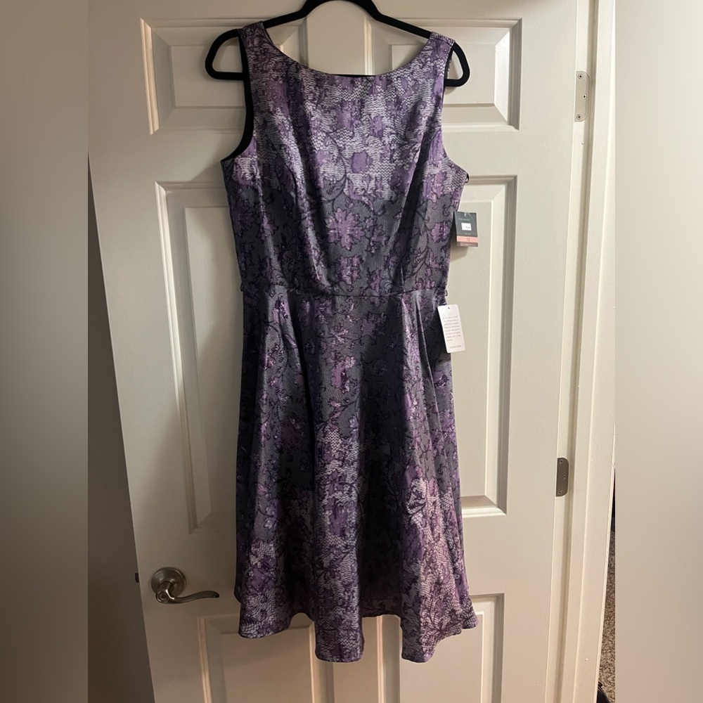 Purple gray patterned midi dress